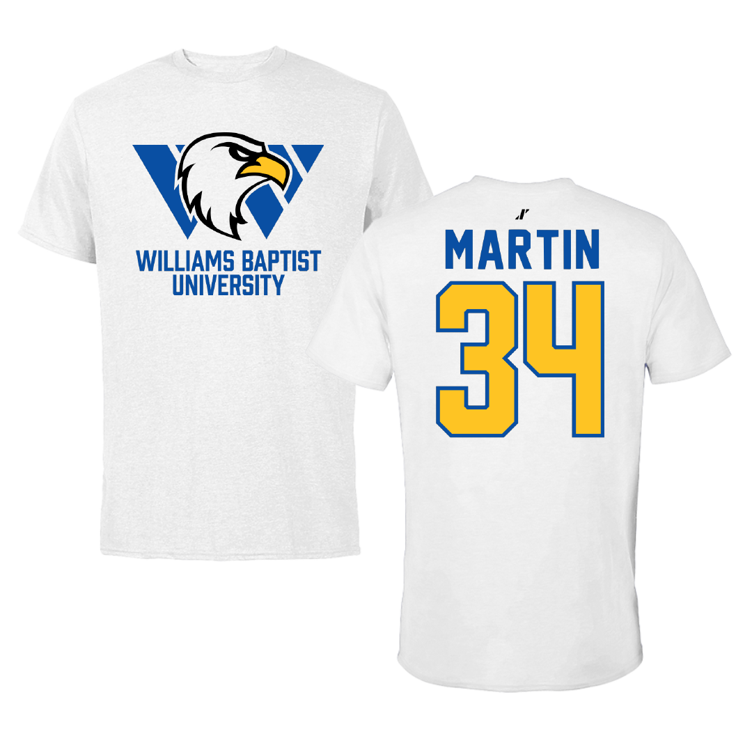 Williams Baptist University Baseball White Performance Tee - #34 Kaden Martin