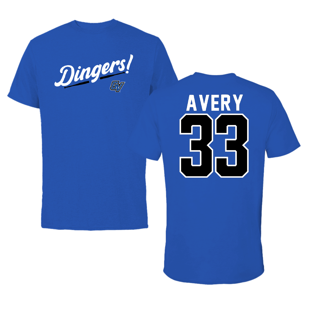 Grand Valley State University Baseball Blue Dingers Tee - #33 Owen Avery