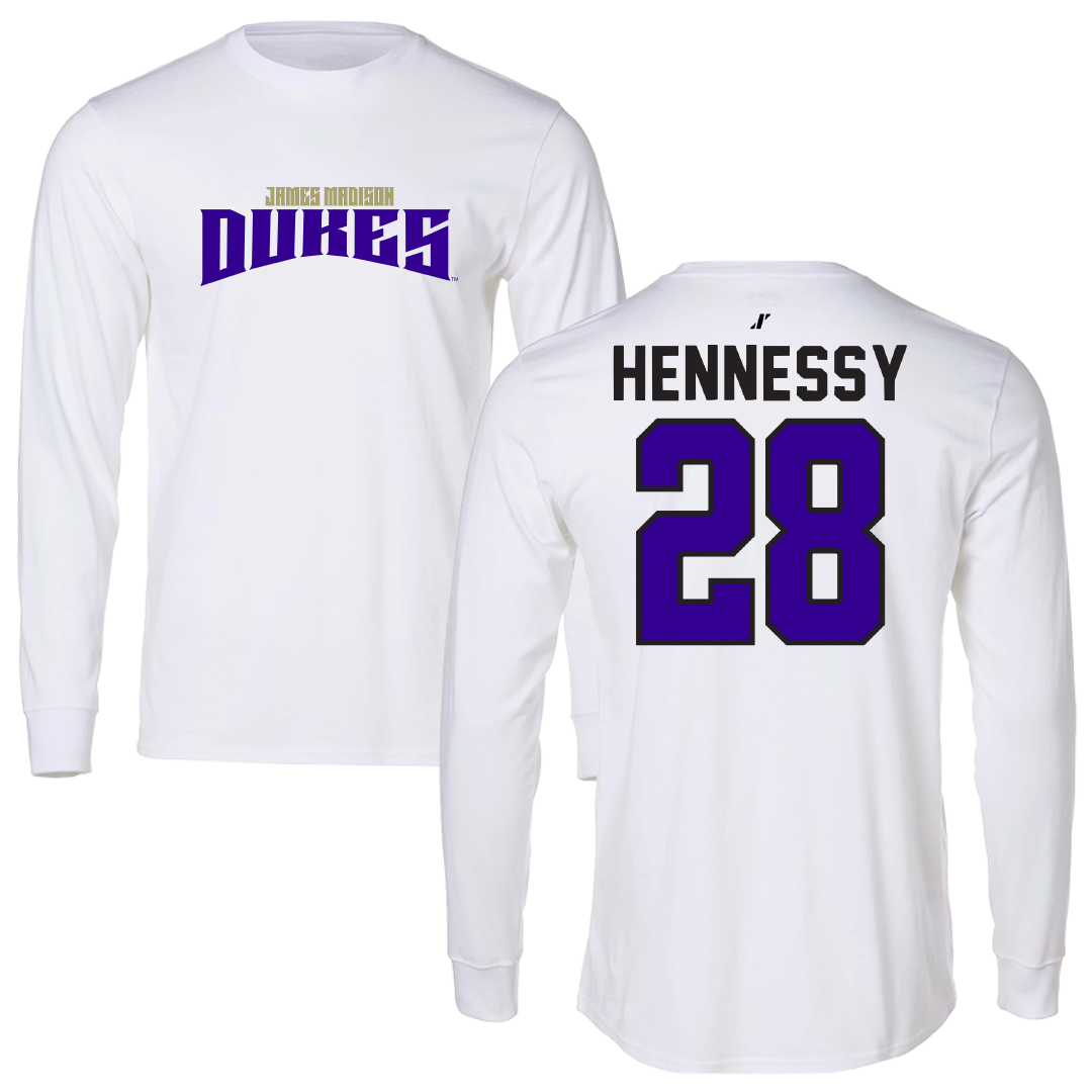 James Madison University Softball White Classic Performance Long Sleeve - #28 Hannah Hennessy
