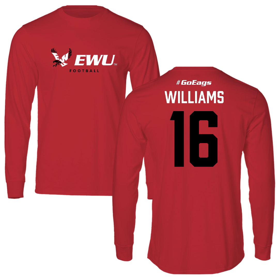 Eastern Washington University Football Red Performance Long Sleeve - #16 Miles Williams