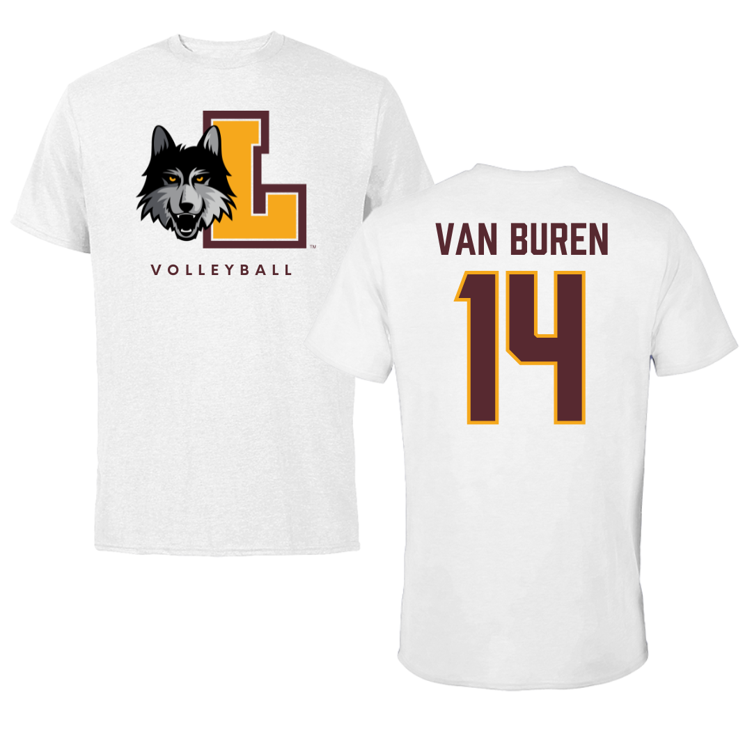 Loyola University-Chicago Volleyball White Tee - #14 Parker Van Buren