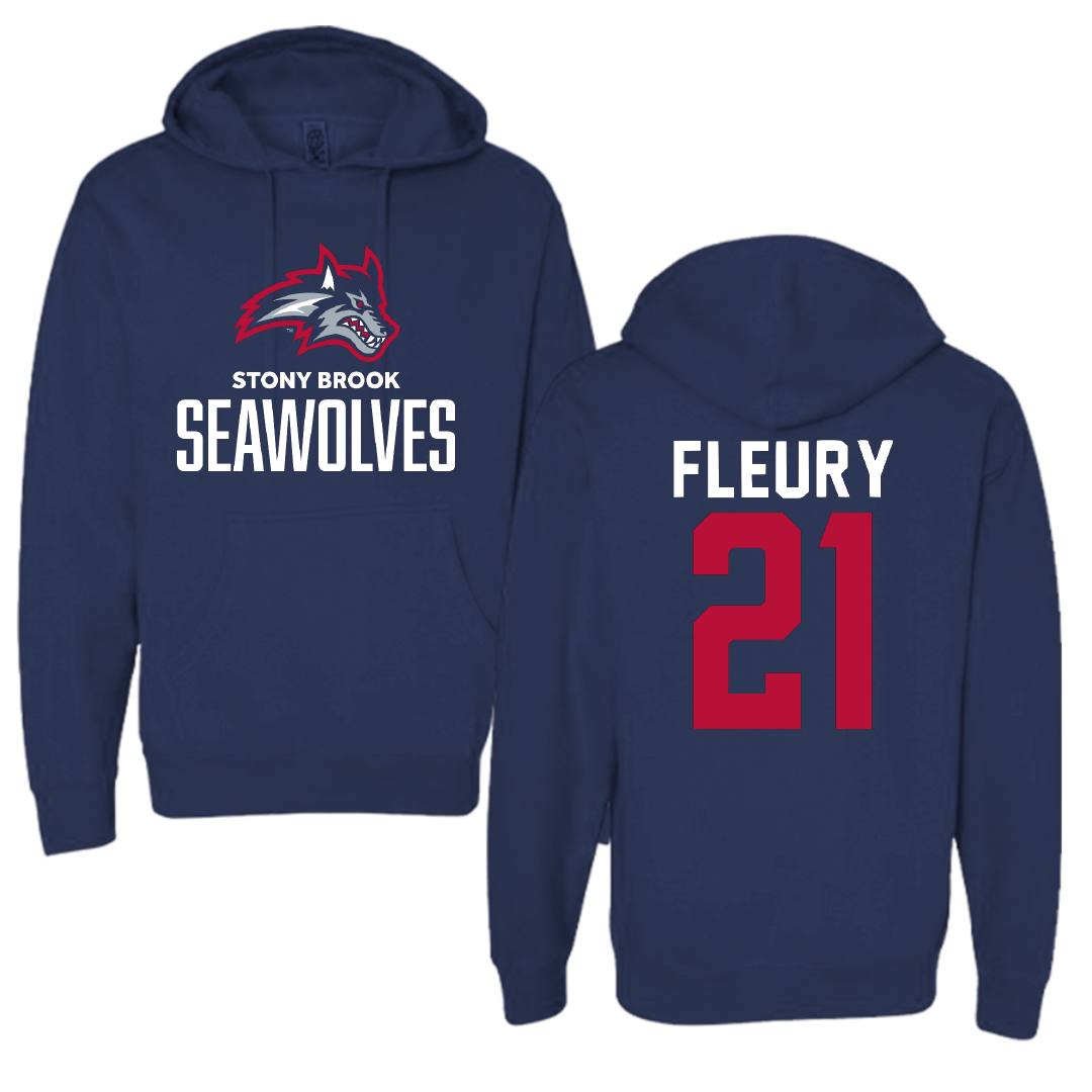 Stony Brook University Soccer Navy Hoodie - #21 Alex Fleury