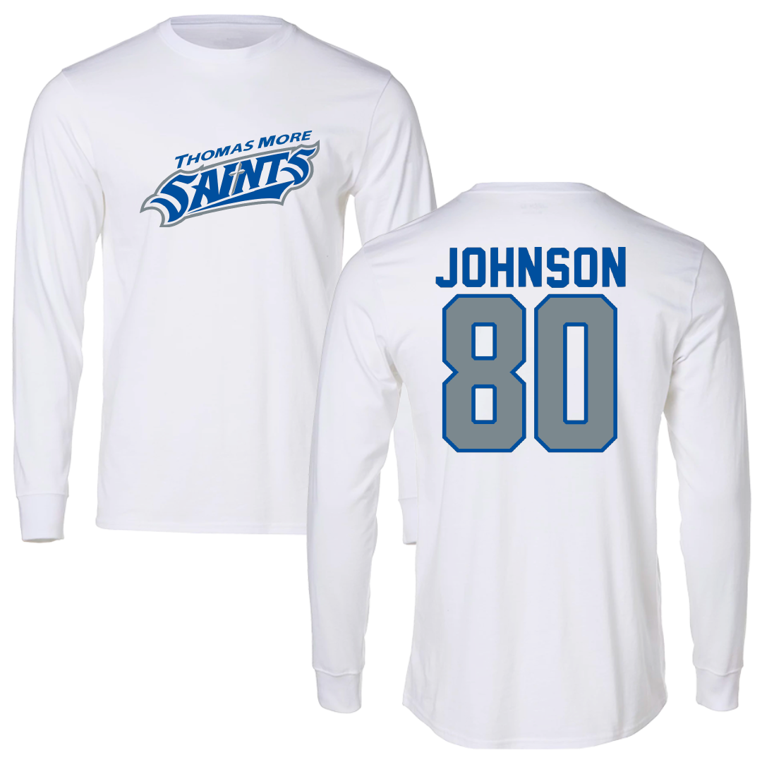 Thomas More University Football White Long Sleeve - #80 Peyton Johnson