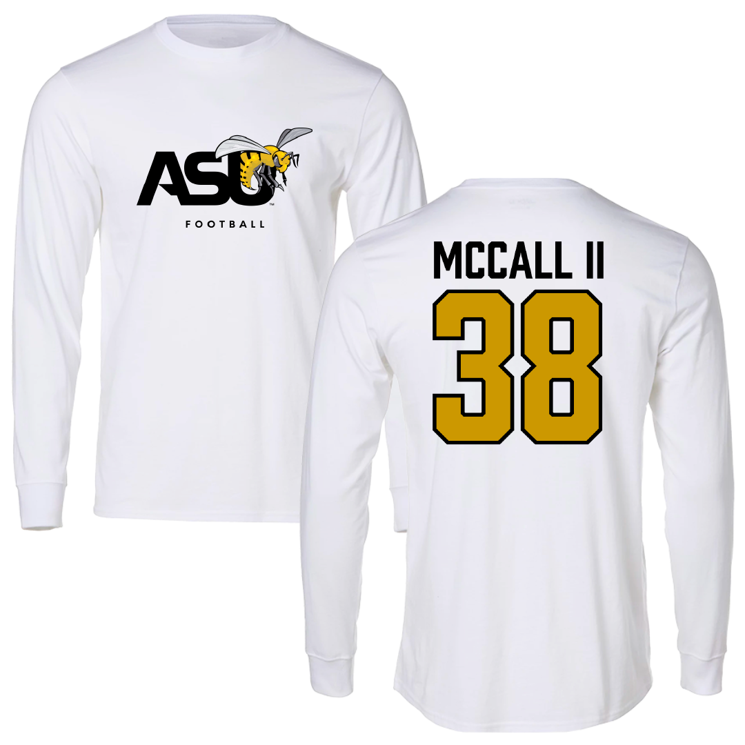 Alabama State University Football White Performance Long Sleeve - #38 Stewart McCall II