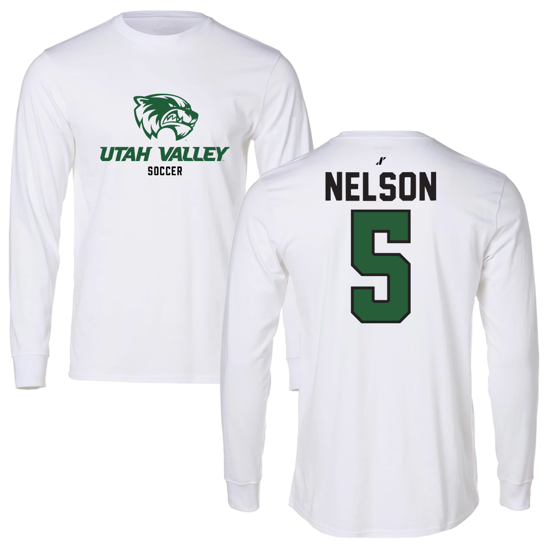 Utah Valley University Soccer White Classic Performance Long Sleeve - #5 Taylor Nelson