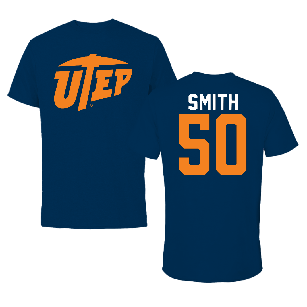 University of Texas at El Paso Football Navy Performance Tee - #50 Brennan Smith