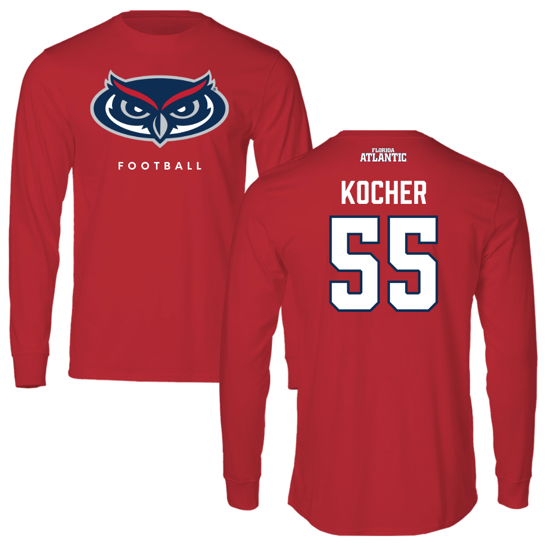 Florida Atlantic University Football Red Performance Long Sleeve - #55 Alexander Kocher