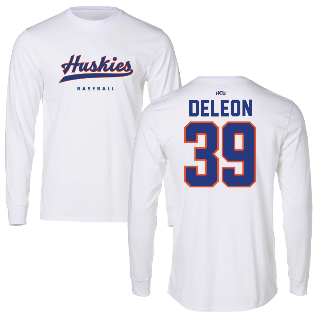 Houston Christian University Baseball White Long Sleeve - #39 Aidan DeLeon