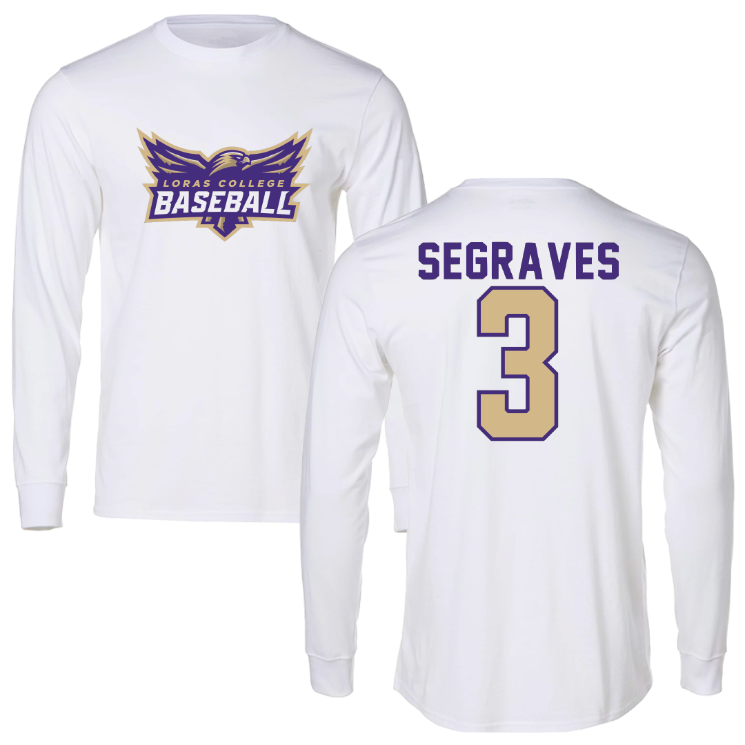 Loras College Baseball White Baseball Long Sleeve - #3 Trevor Segraves