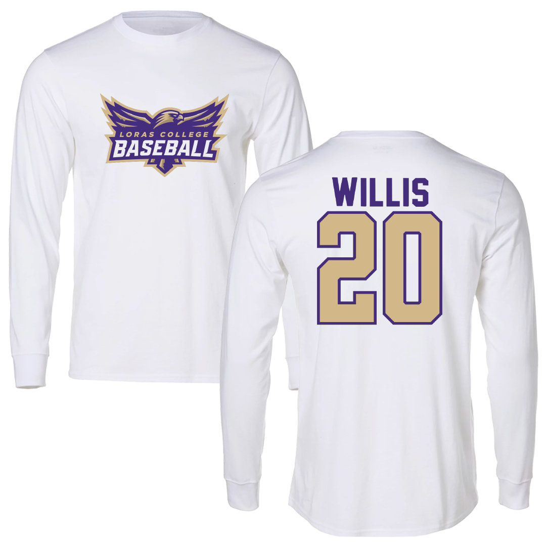 Loras College Baseball White Baseball Long Sleeve - #20 Jacob Willis