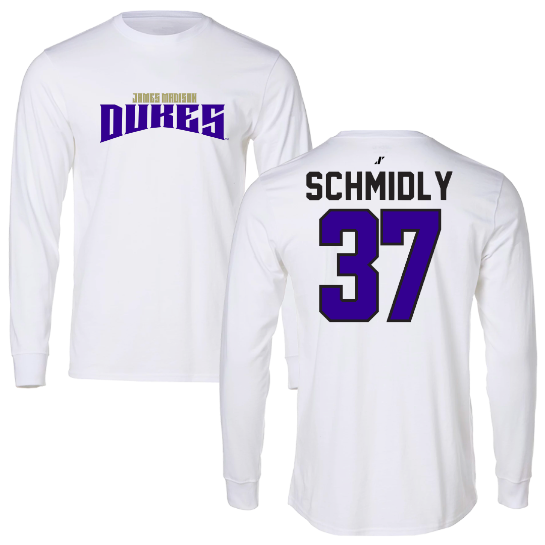 James Madison University Baseball White Classic Long Sleeve - #37 Ike Schmidly