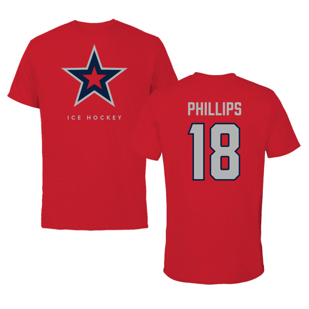 Robert Morris University Ice Hockey Red Performance Tee - #18 Jersey Phillips