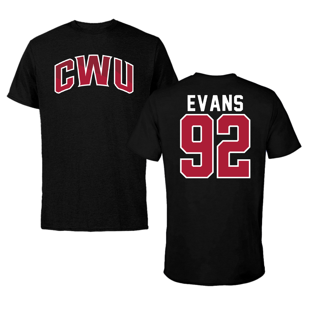 Central Washington University Football Black Performance Tee - #92 Ty Evans