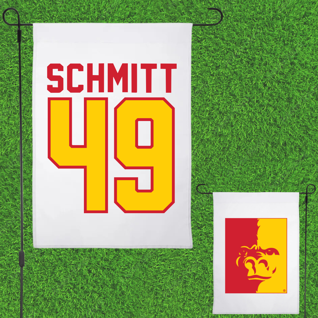 Pittsburg State University Football White Garden Flag - #49 Austin Schmitt