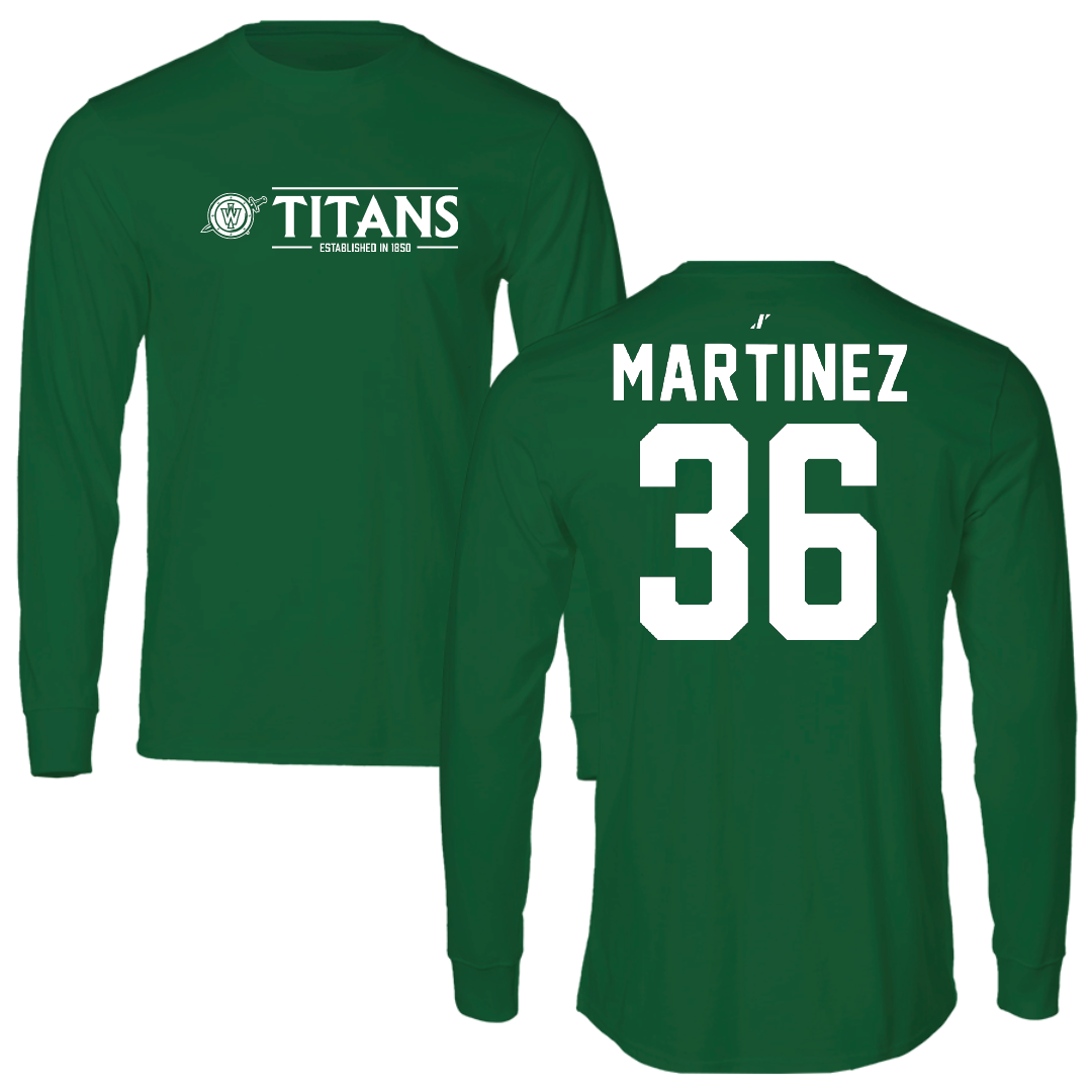 Illinois Wesleyan University Football Green General Long Sleeve - #36 Yahir Martinez