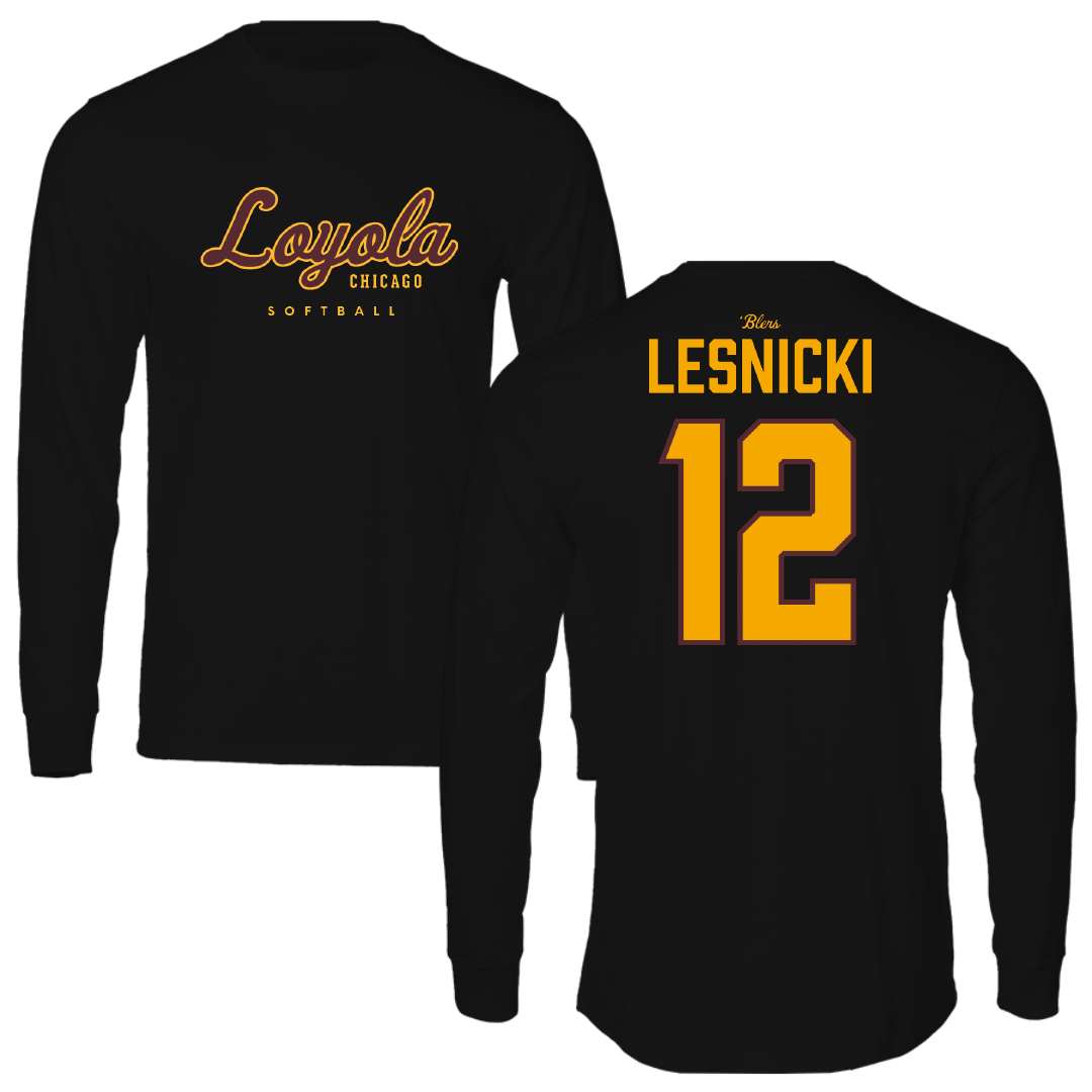 Loyola University-Chicago Softball Black Performance Long Sleeve - #12 Nat Lesnicki