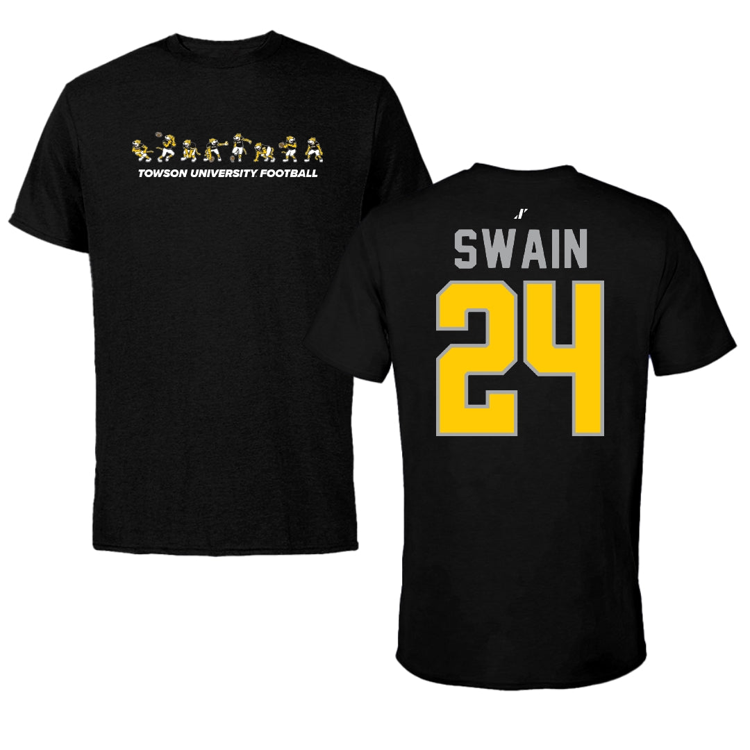 Towson University Football Black Cartoon Doc Team Performance Tee - #24 Mike Swain