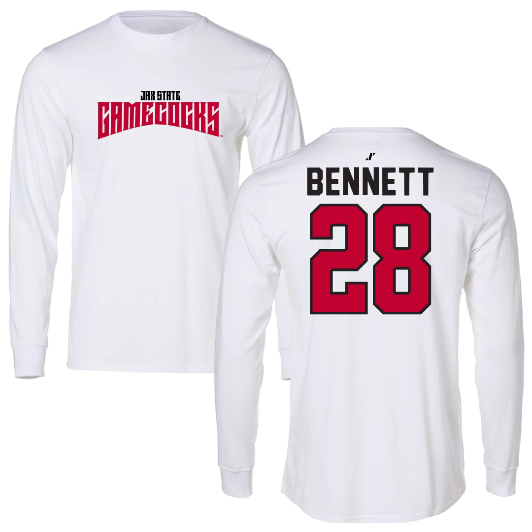 Jacksonville State University Football White Classics Performance Long Sleeve - #28 Reggion Bennett