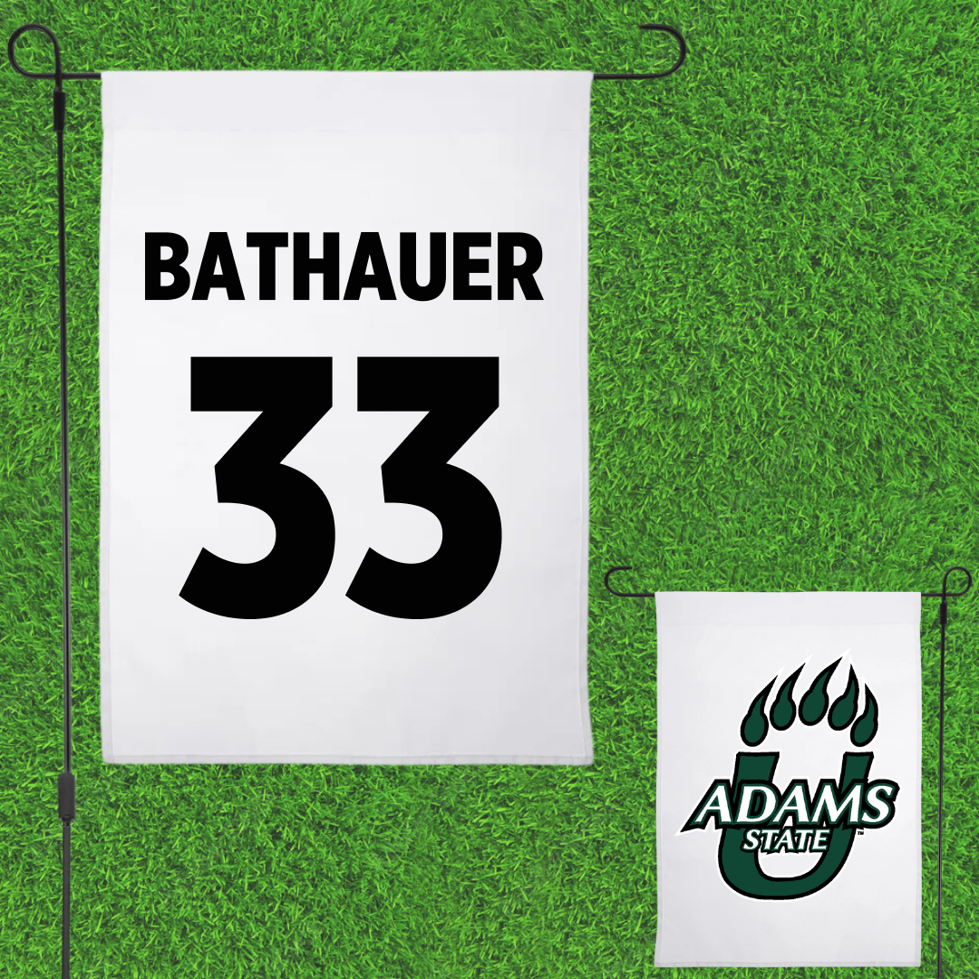 Adams State University Baseball White Garden Flag - #33 Matt Bathauer