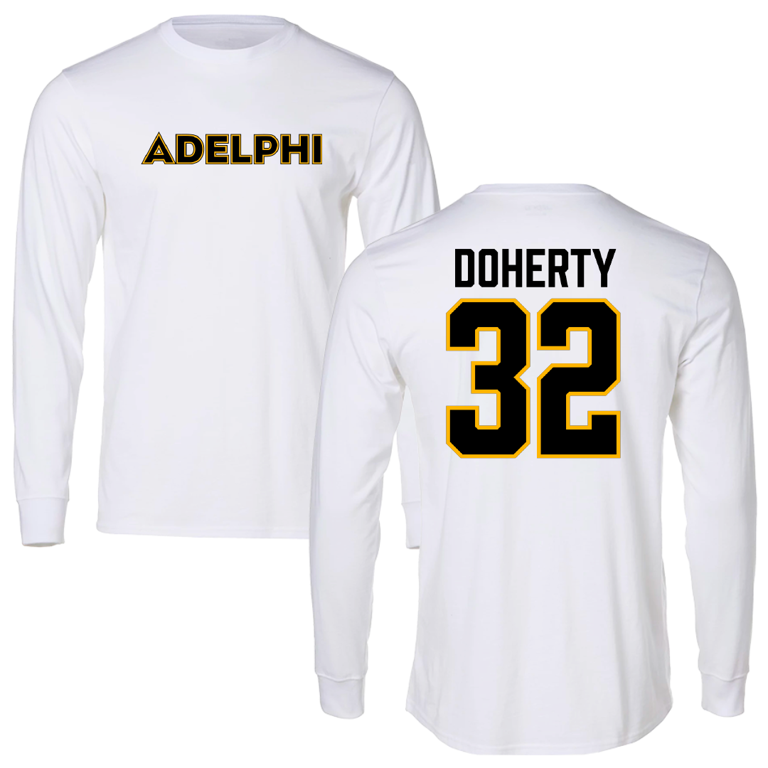 Adelphi University Lacrosse White Performance Long Sleeve - #32 Brian Doherty