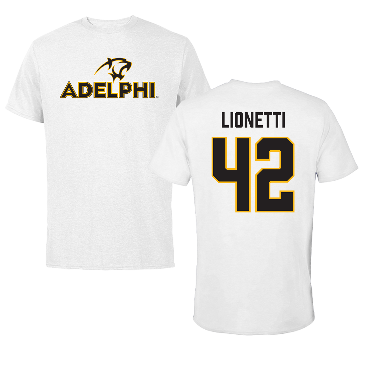 Adelphi University Lacrosse White Tee - #42 Sonny Lionetti