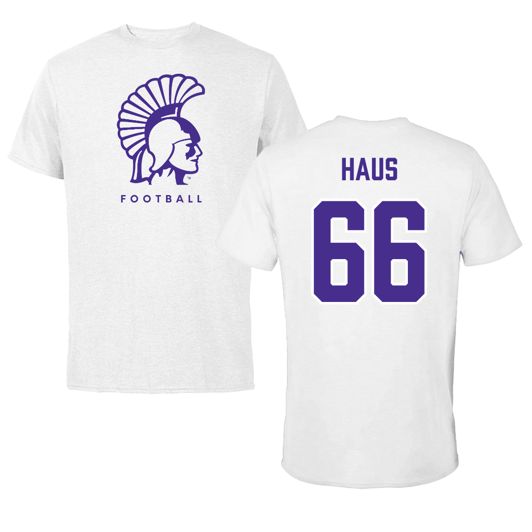 Winona State University Football White Performance Tee - #66 Blake Haus