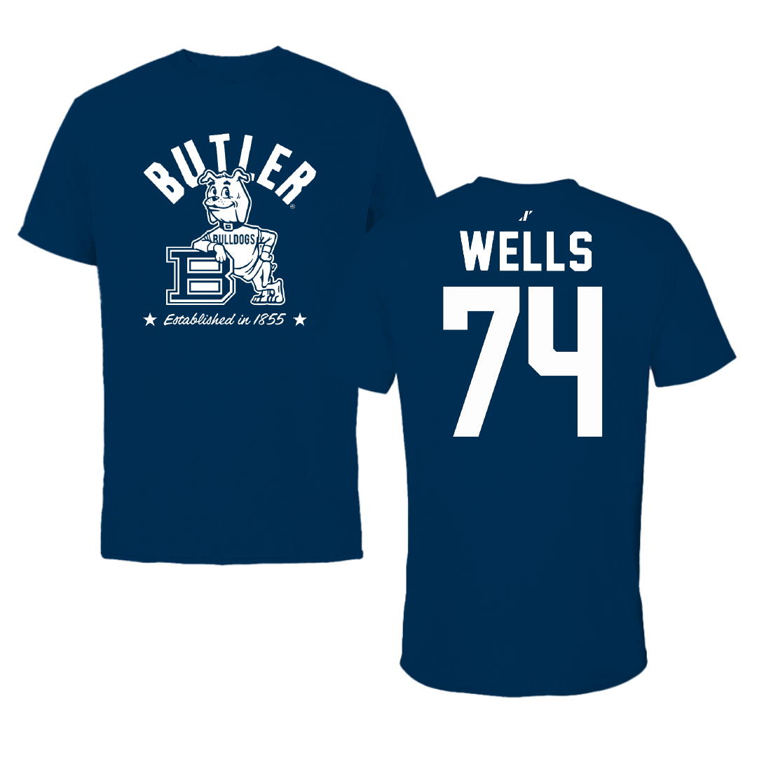 Butler University Football Navy General Tee - #74 Michael Wells
