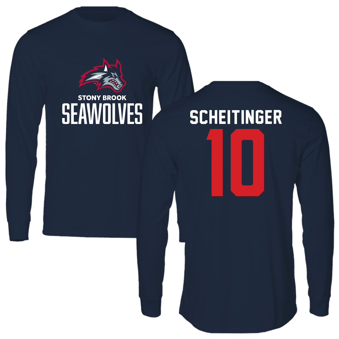 Stony Brook University Softball Navy Performance Long Sleeve - #10 Emma Scheitinger
