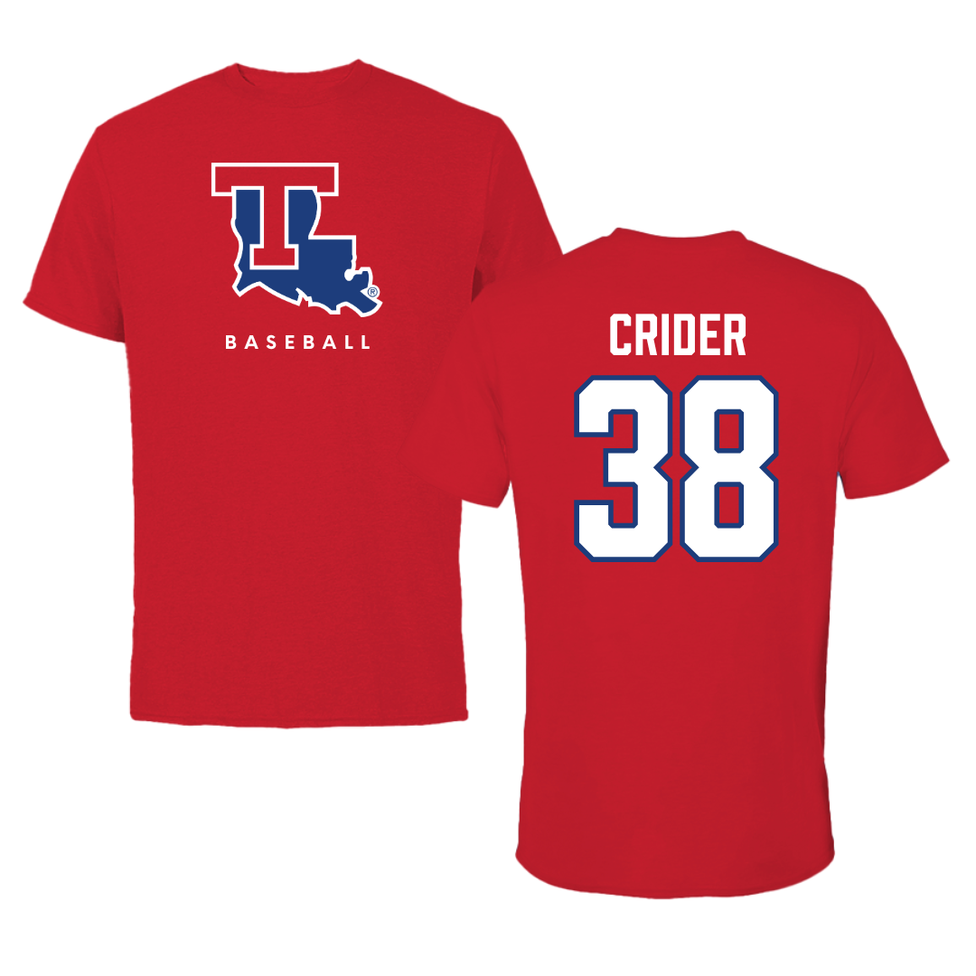 Louisiana Tech University Baseball Red Performance Tee - #38 Nate Crider