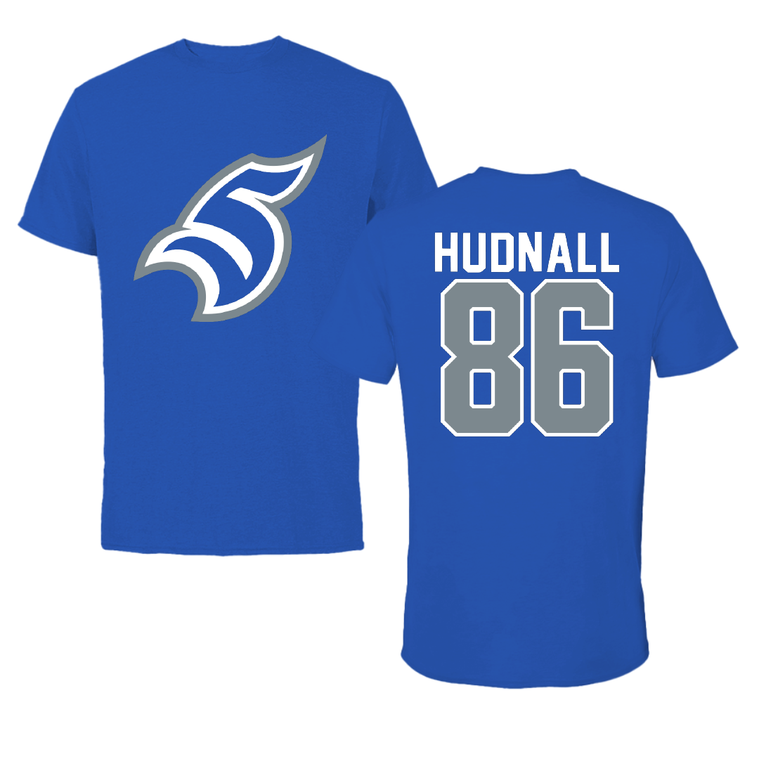 Thomas More University Football Blue Performance Tee - #86 Ethan Hudnall