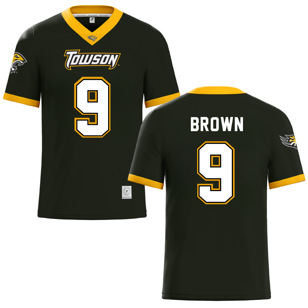 Towson University Black Football Jersey - #9 Sean Brown