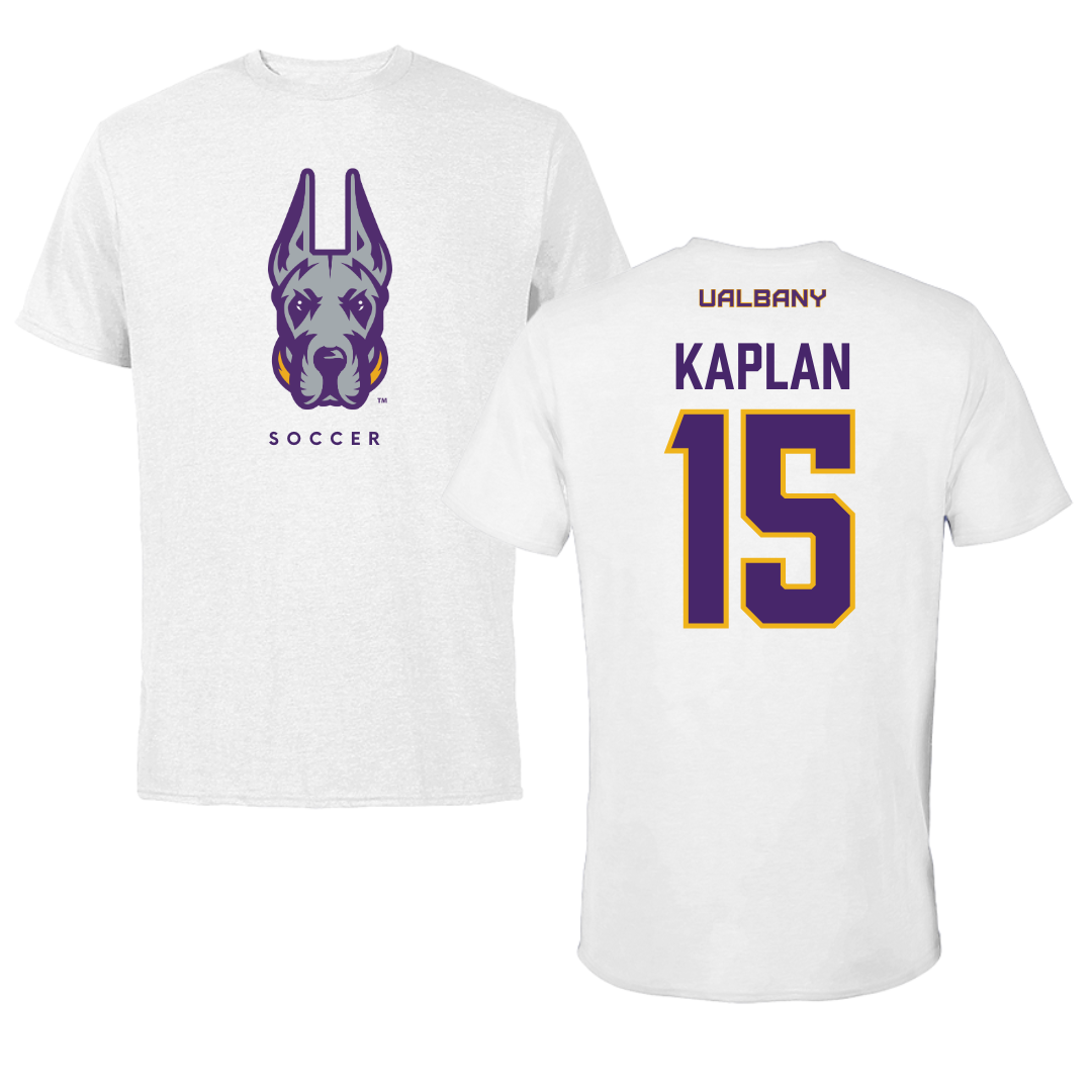 University at Albany Soccer White Mascot Tee - #15 Ben Kaplan