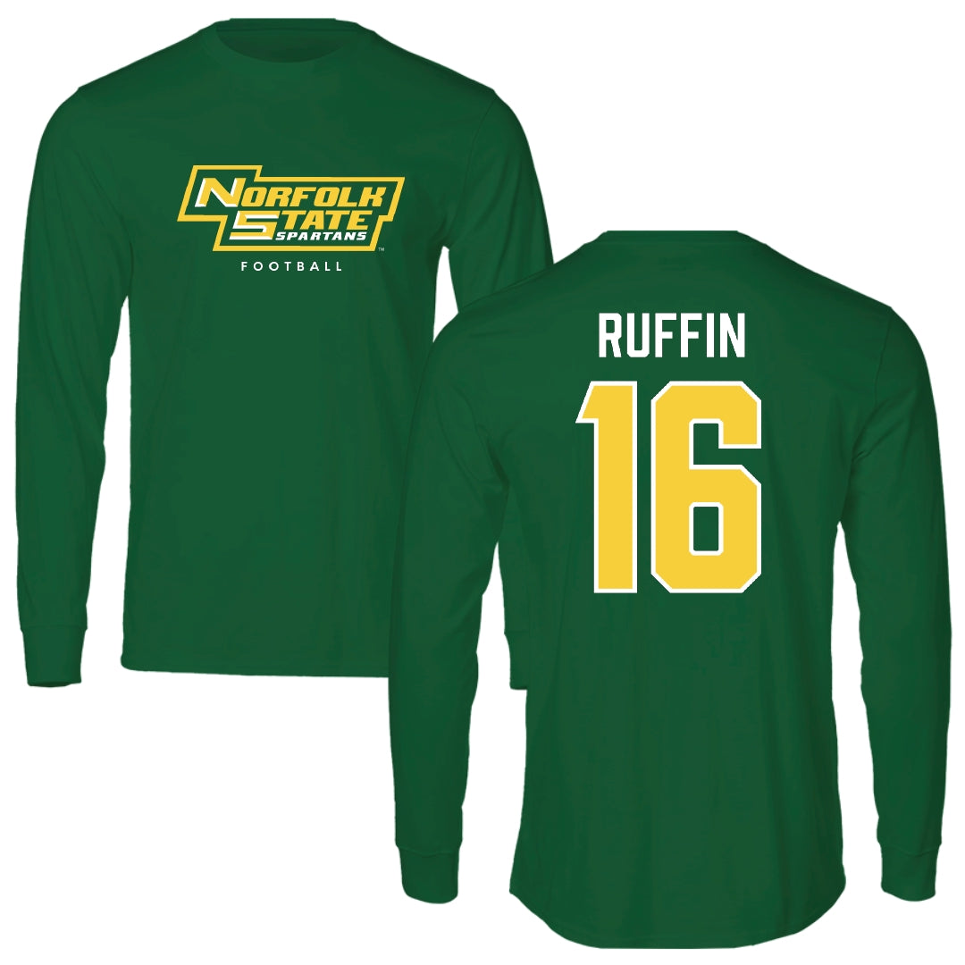 Norfolk State University Football Kelly Green Performance Long Sleeve - #16 Christian Ruffin