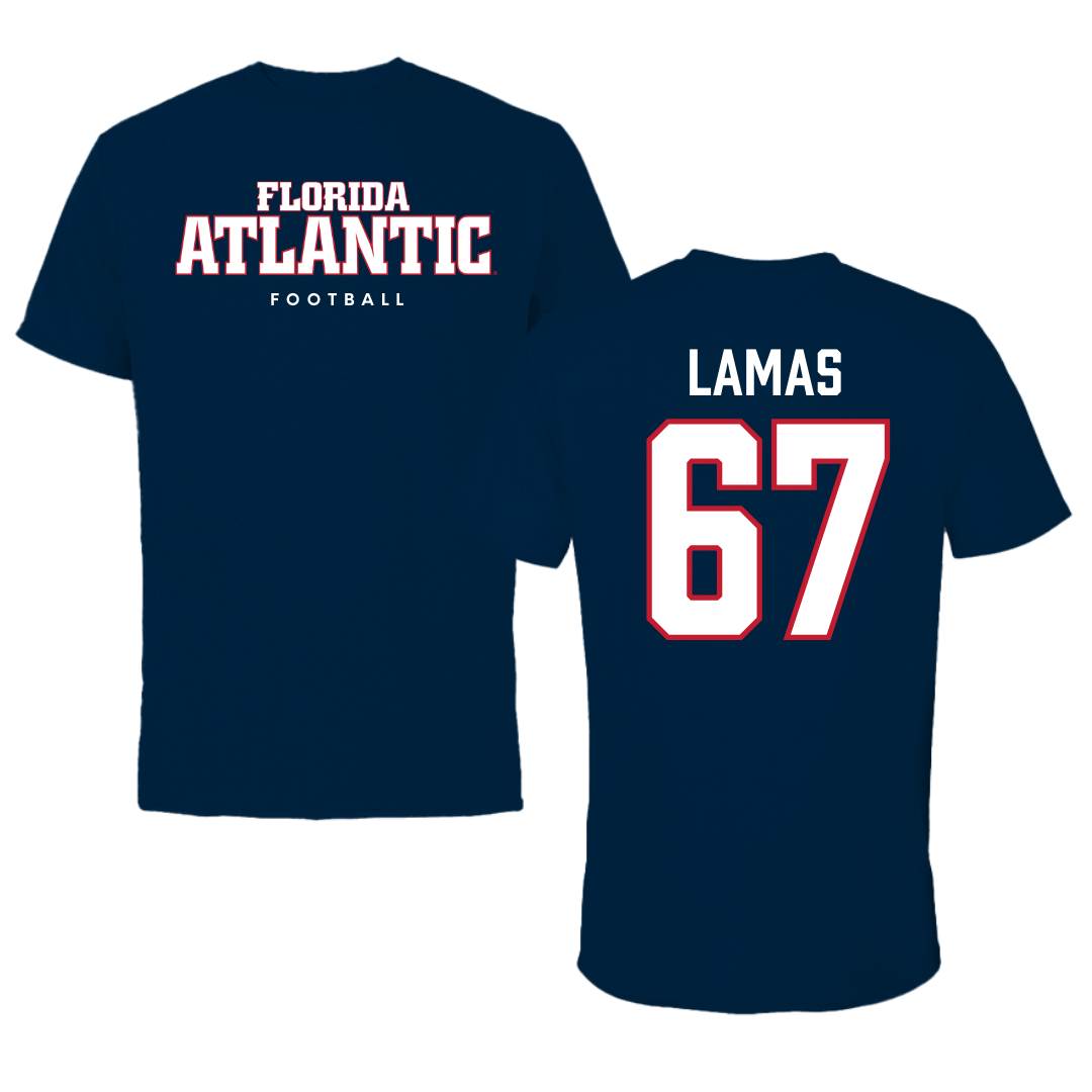 Florida Atlantic University Football Navy Block Performance Tee - #67 Andre Lamas