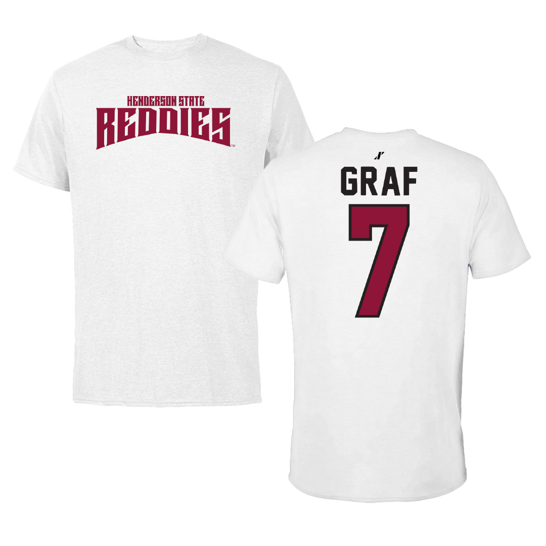 Henderson State University Baseball White Classic Tee - #7 Ty Graf