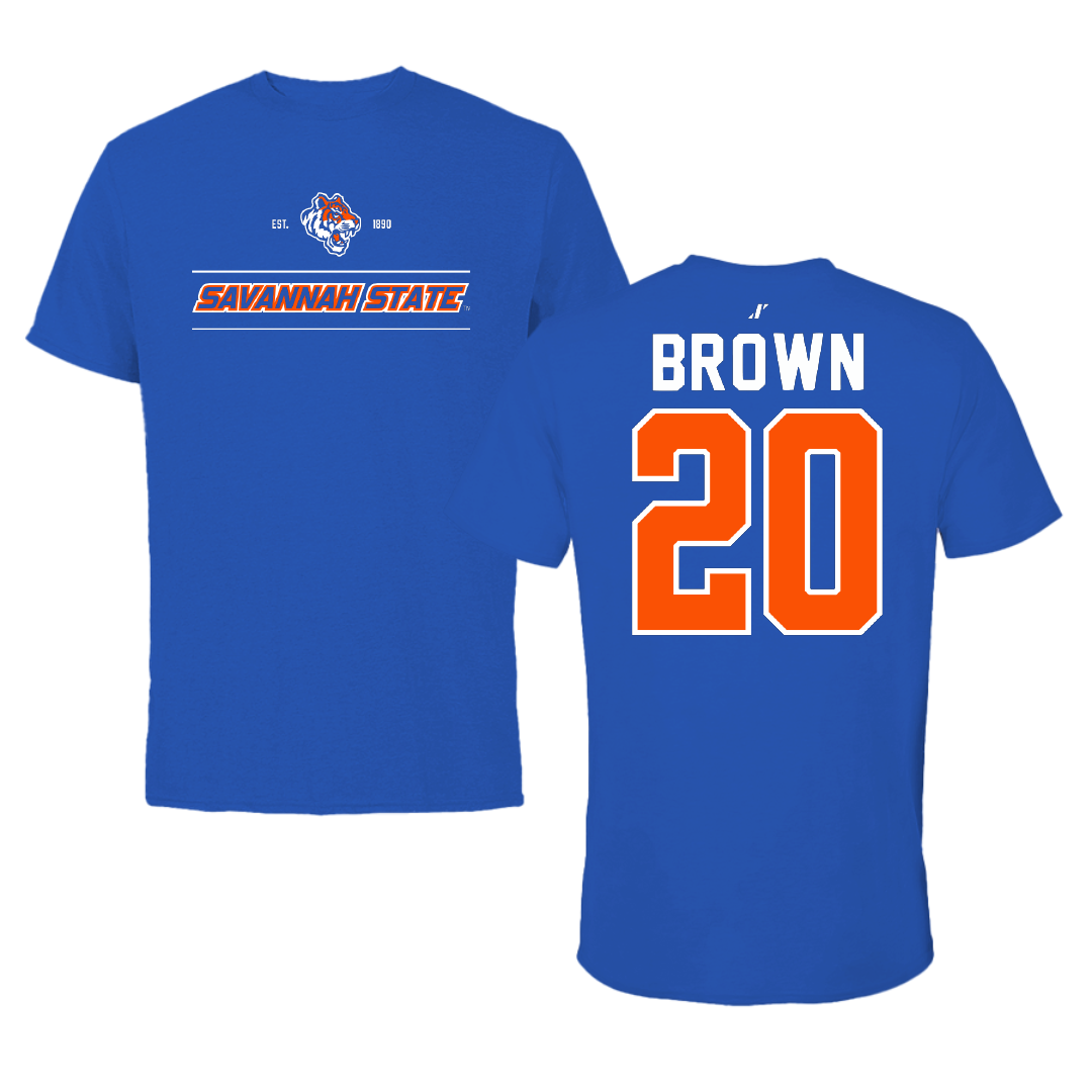 Savannah State University Baseball Blue General Performance Tee - #20 Noah Brown