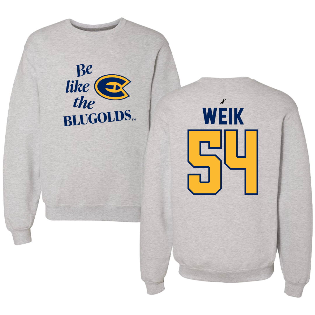 University of Wisconsin-Eau Claire Baseball Light Gray Be Like Us Crewneck - #54 Connor Weik