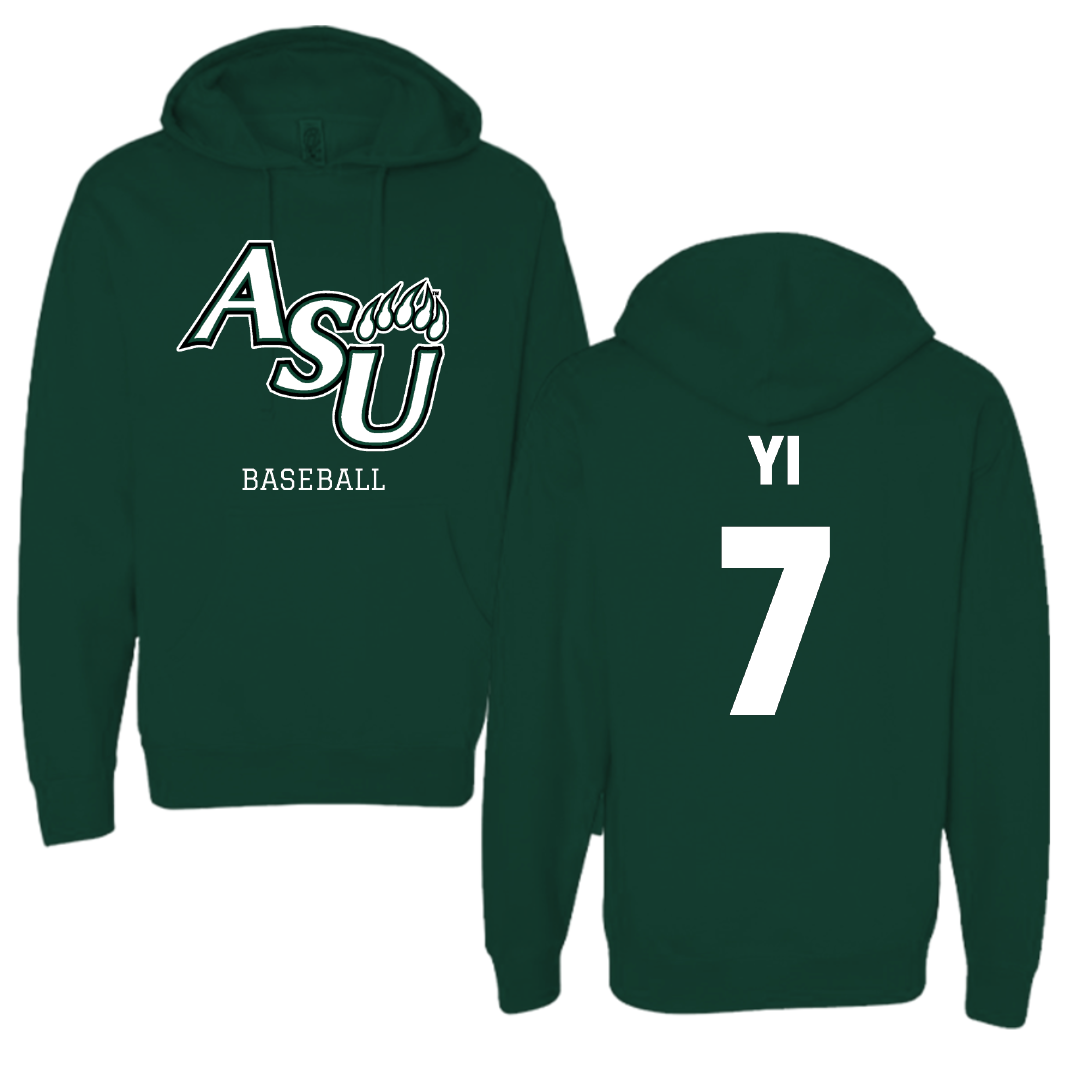 Adams State University Baseball Forest Green Block Hoodie - #7 Austin Yi