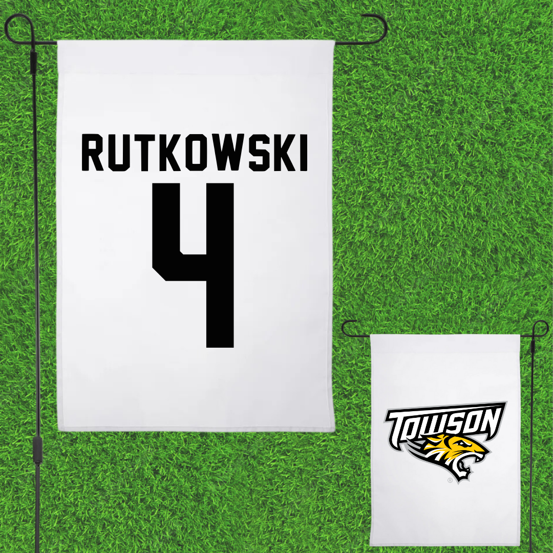 Towson University Football White Garden Flag - #4 Evan Rutkowski