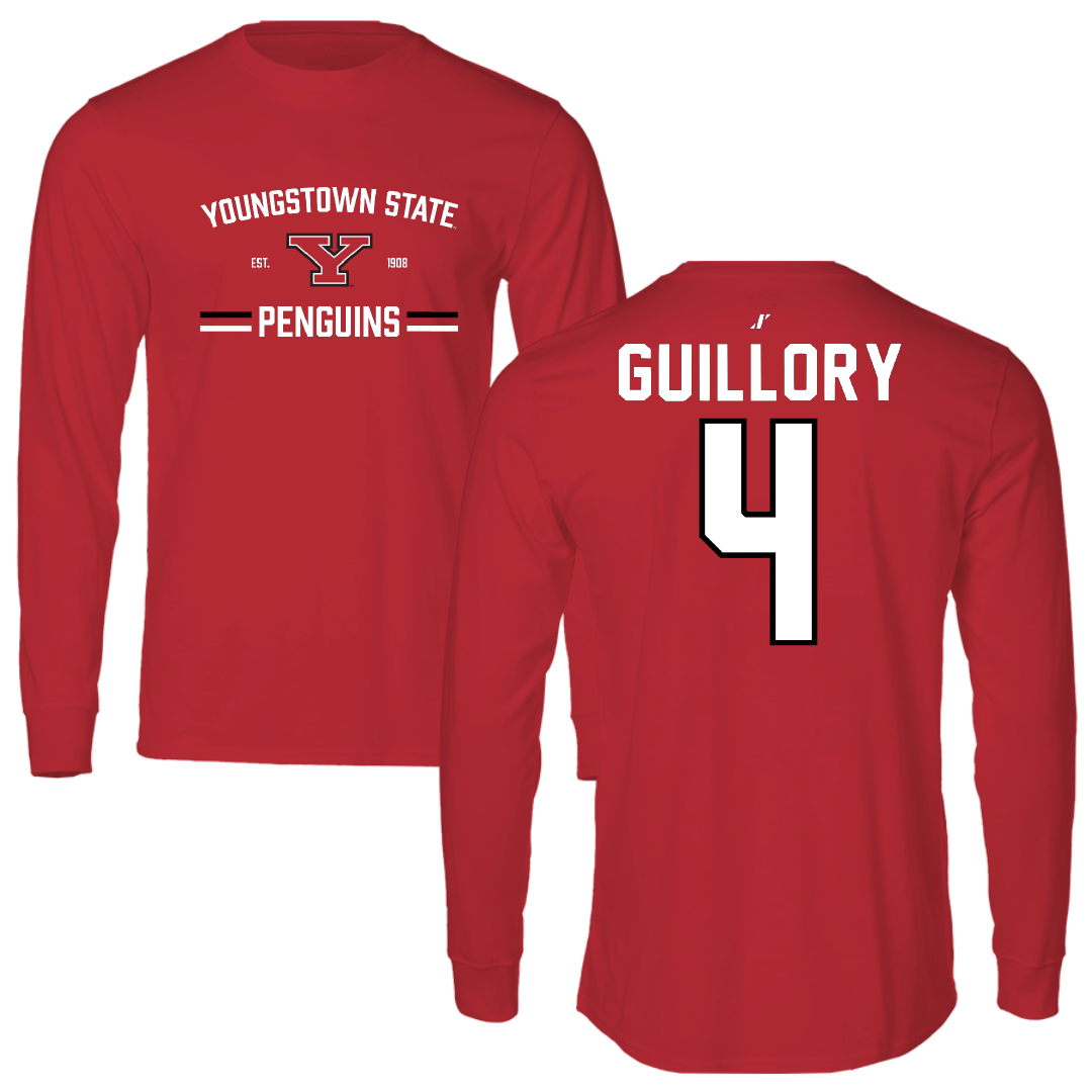 Youngstown State University Basketball Red General Performance Long Sleeve - #4 Elijah Guillory