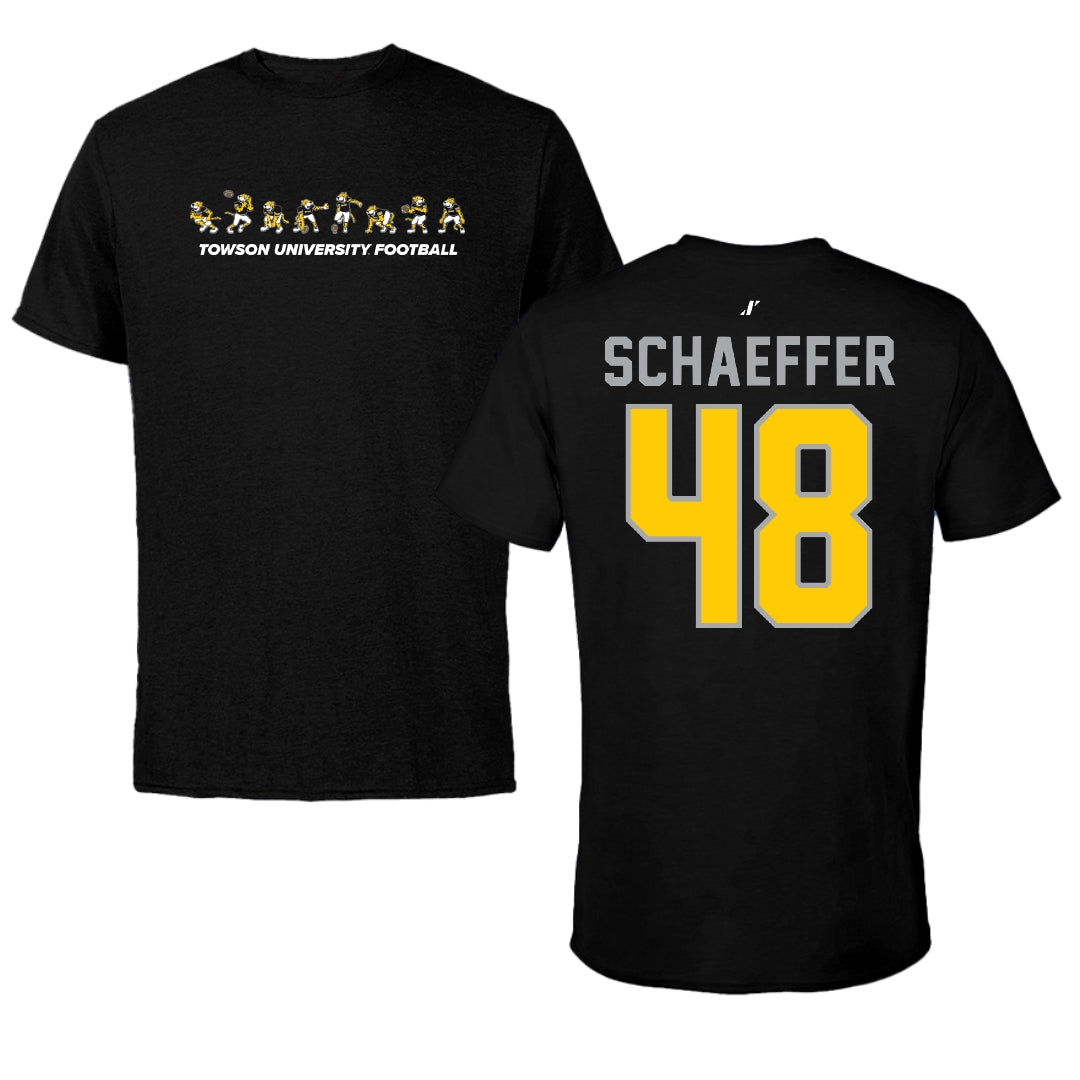 Towson University Football Black Cartoon Doc Team Tee - #48 CJ Schaeffer