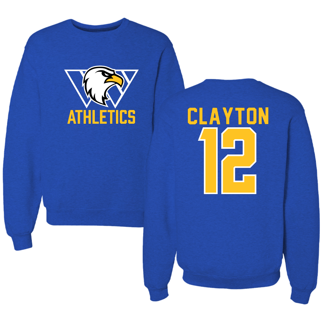 Williams Baptist University Basketball Blue Crewneck - #12 Joe Clayton