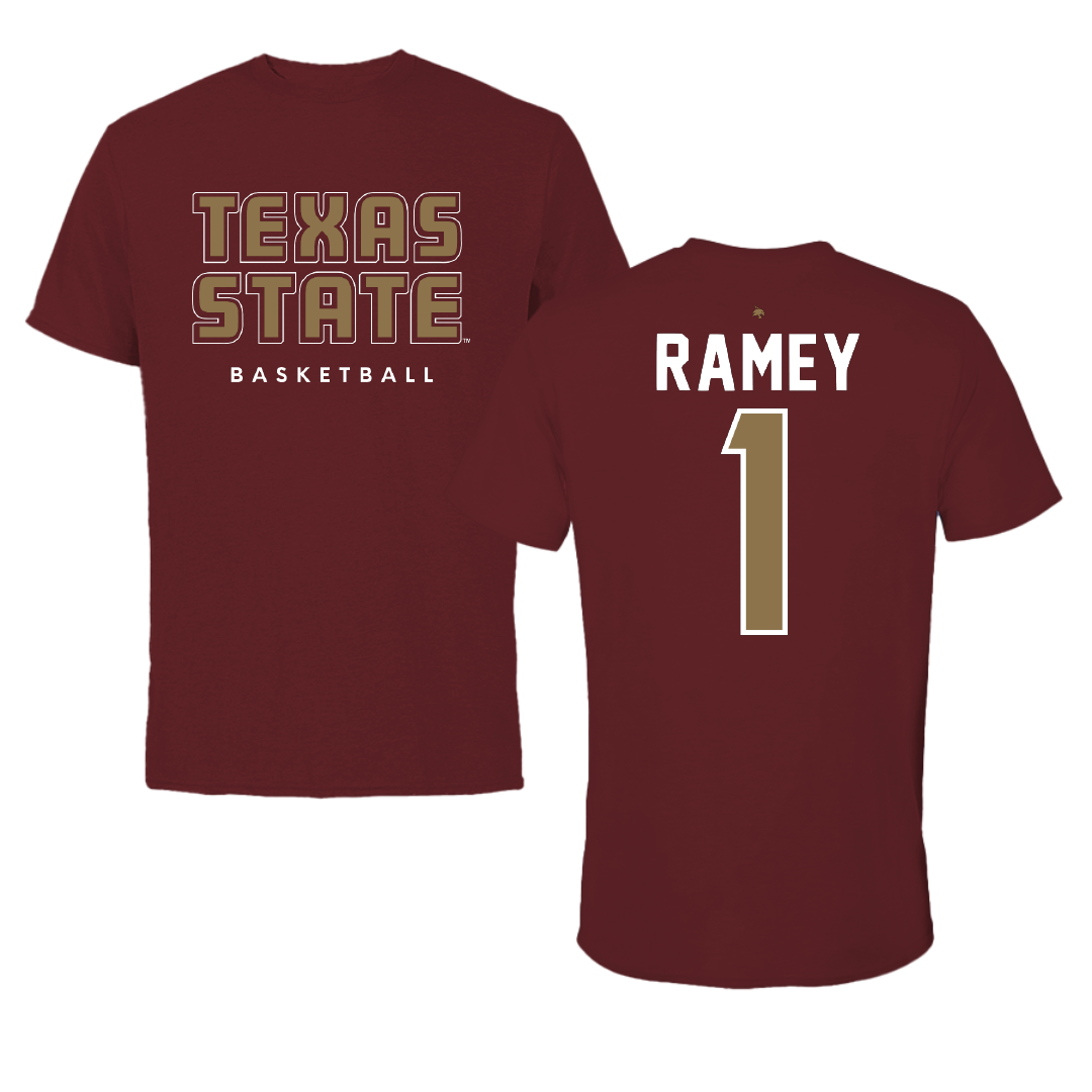 Texas State University Basketball Maroon Performance Tee - #1 Takeira Ramey