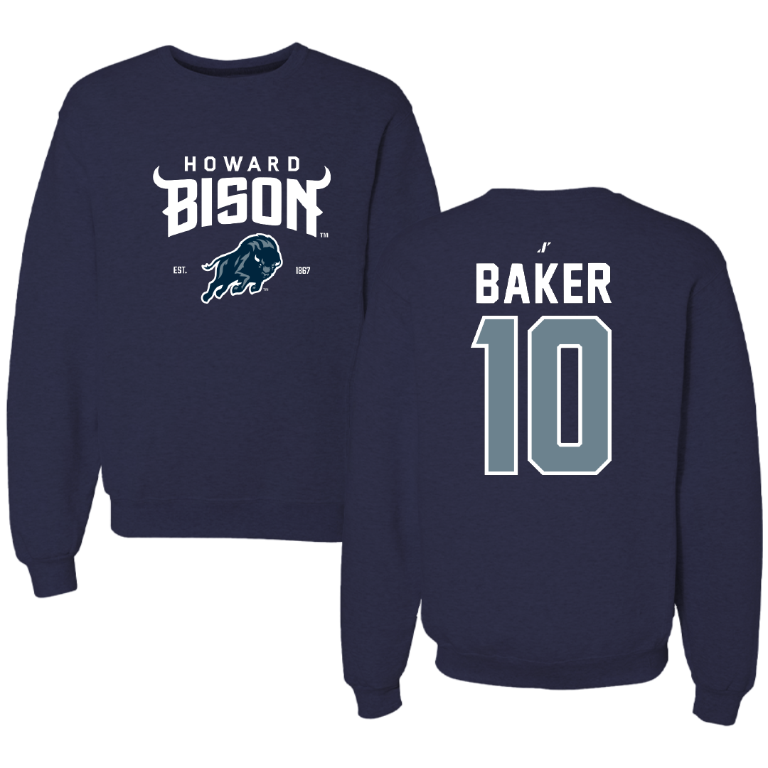 Howard University Soccer Navy General Crewneck - #10 Bryson Baker