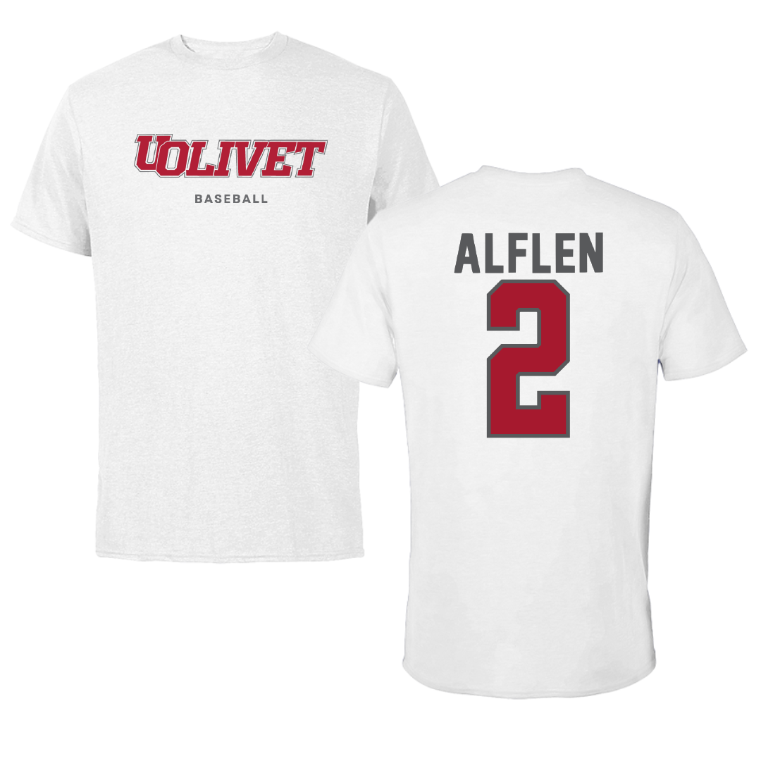 The University of Olivet Baseball White Tee - #2 Austin Alflen