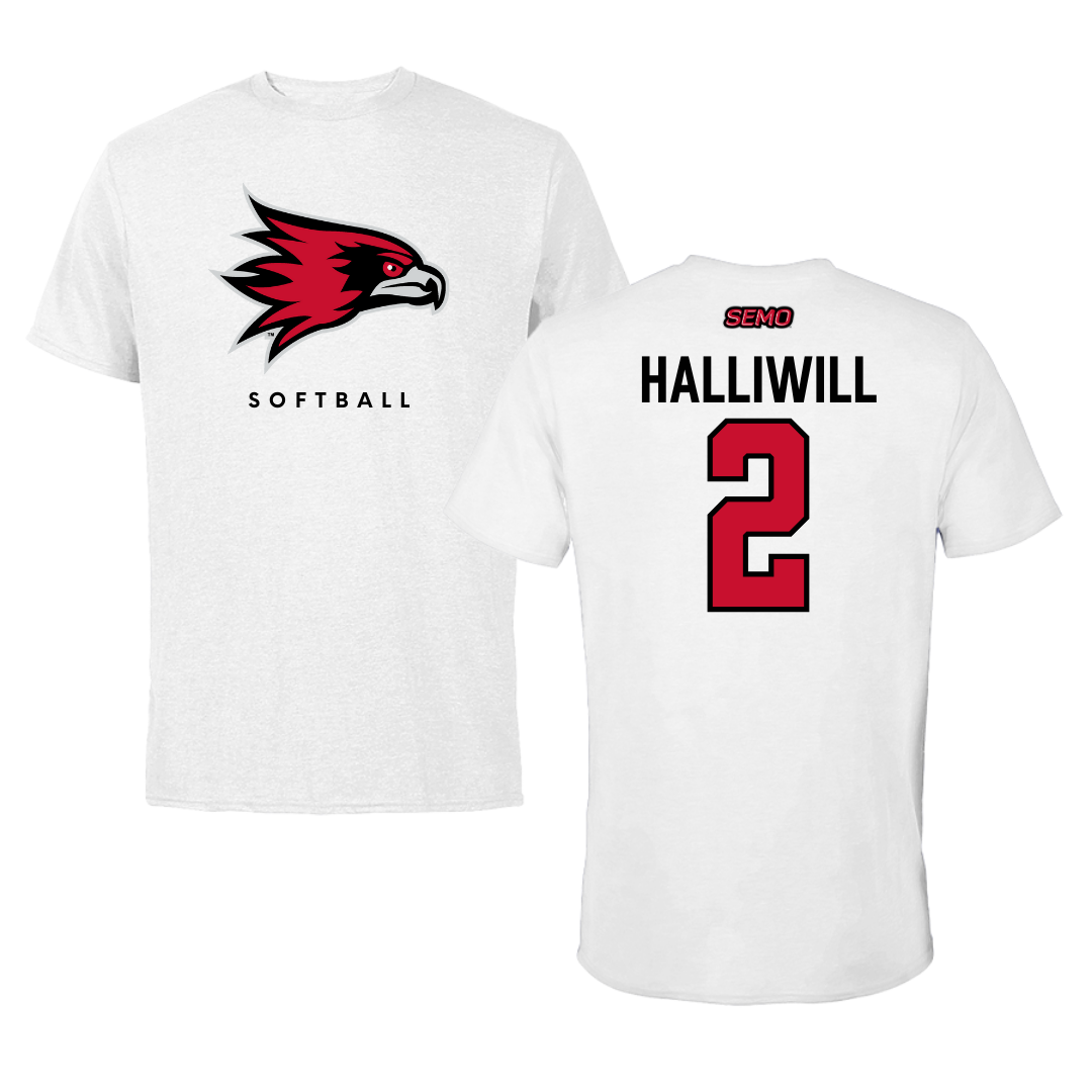 Southeast Missouri State University Softball White Performance Tee - #2 Paige Halliwill