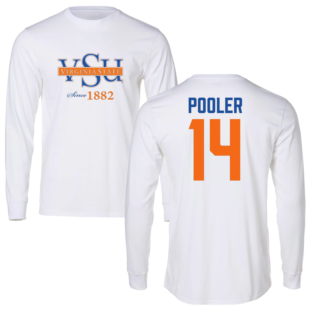 Virginia State University Baseball White Performance Long Sleeve - #14 Jamari Pooler