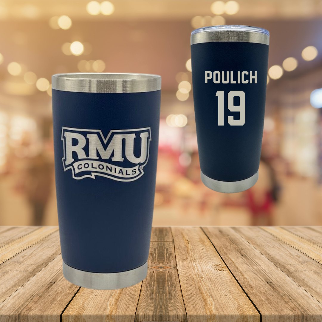 Robert Morris University Softball Navy Stainless Steel Tumbler - #19 Courtney Poulich