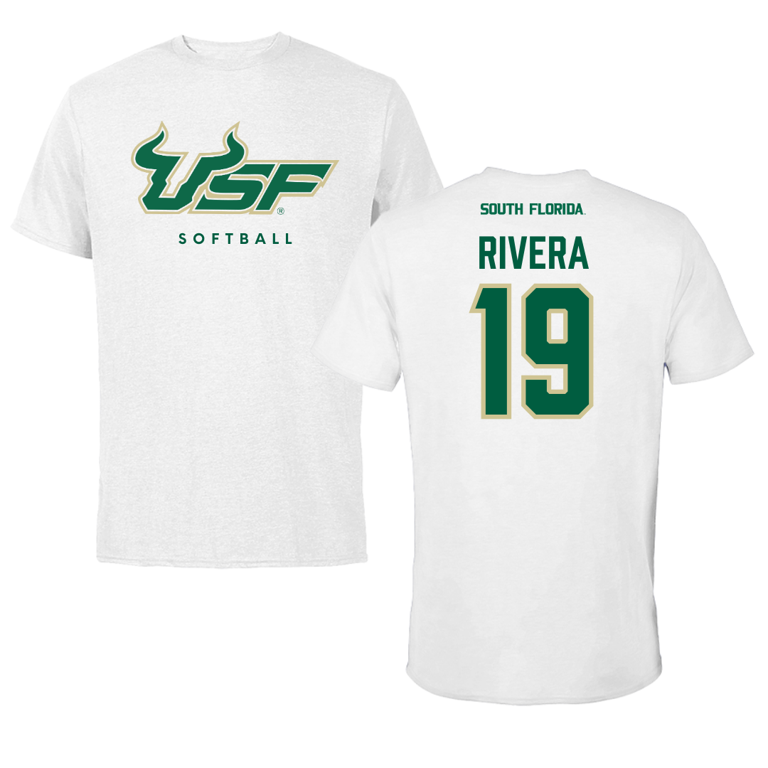 University of South Florida Softball White Performance Tee - #19 Alanah Rivera
