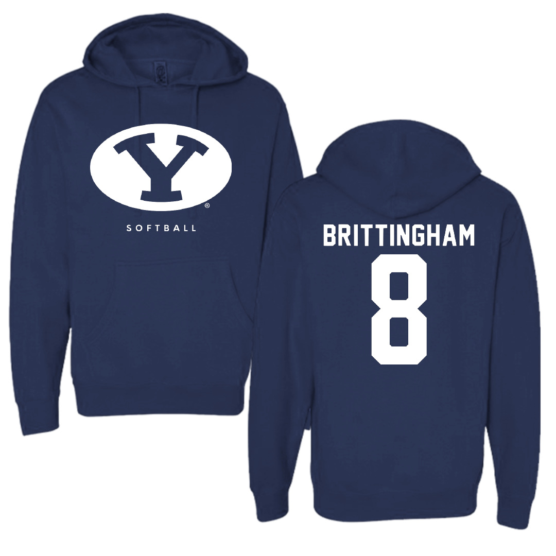 Brigham Young University Softball Navy Hoodie - #8 Ilovea Brittingham